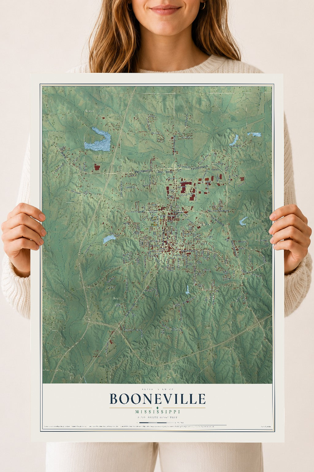 Map of Booneville, Mississippi, 18 x 24 inch unframed archival matte print