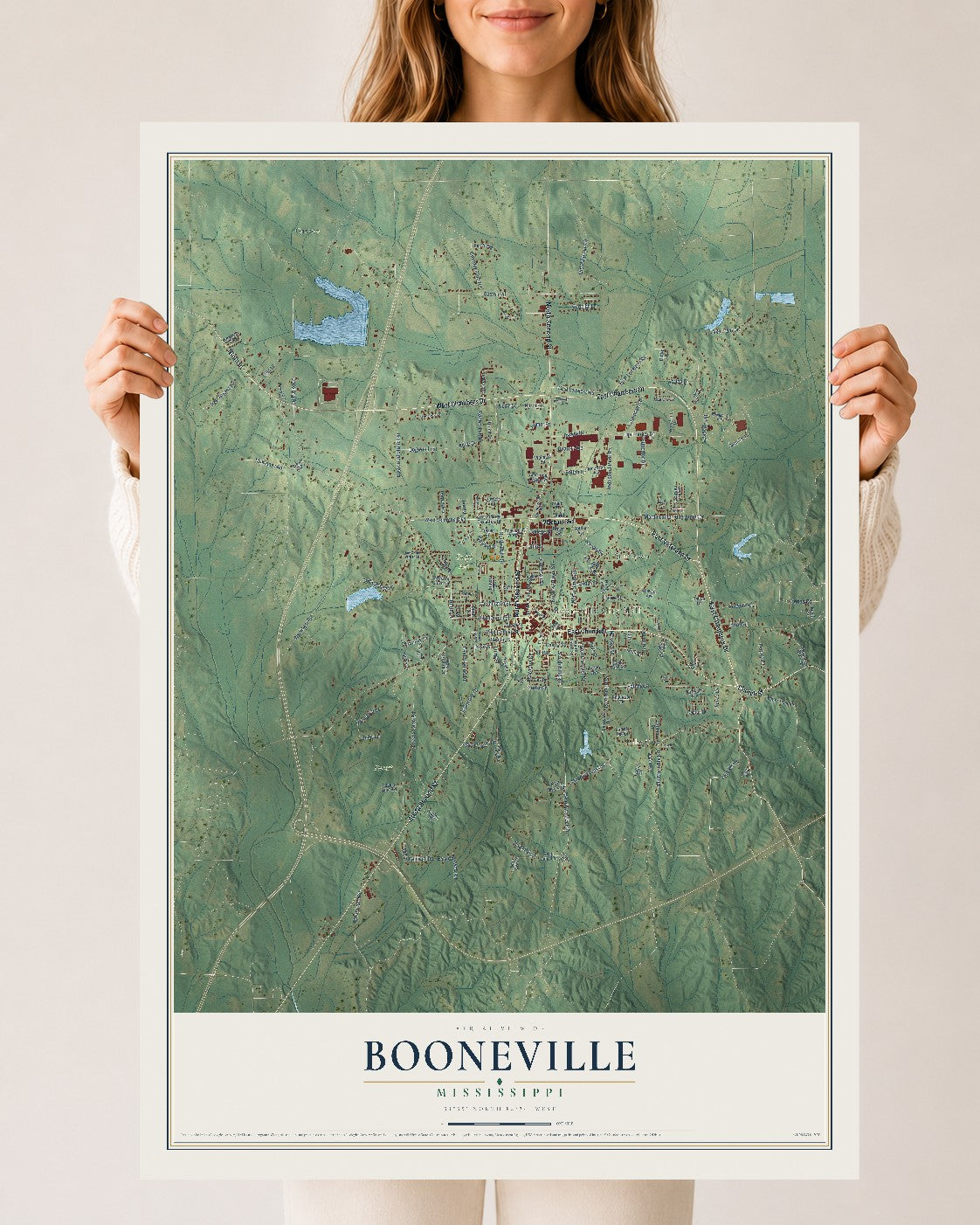 Map of Booneville, Mississippi, 24 x 36 inch unframed archival matte print