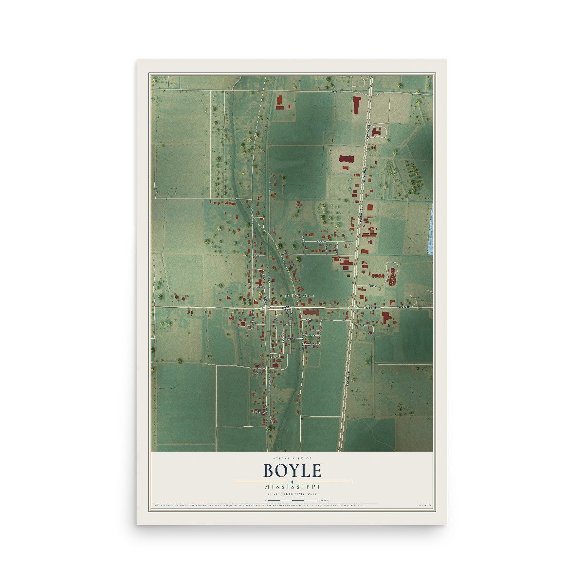 Map of Boyle, Mississippi, 12 x 18 inch unframed archival matte print