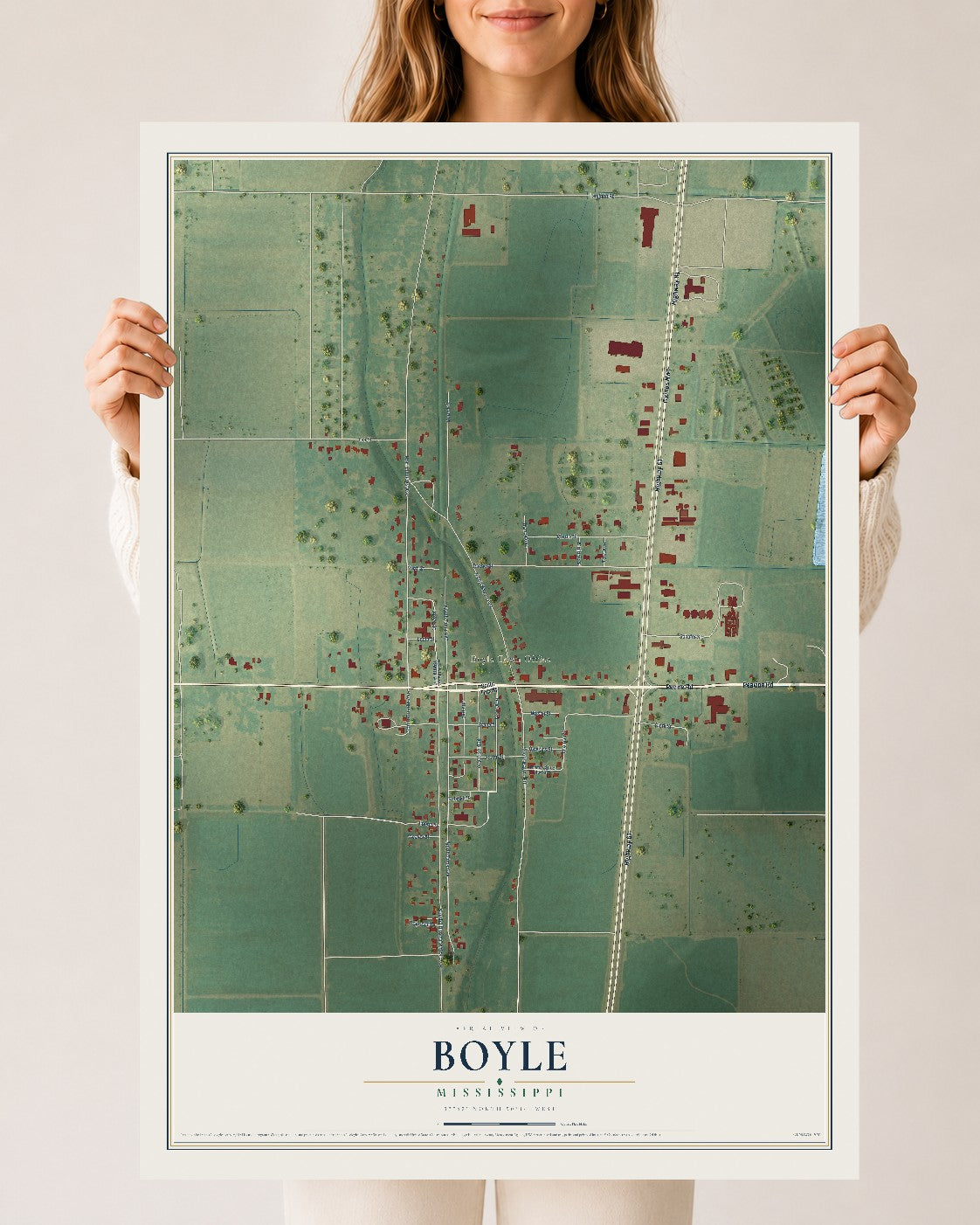 Map of Boyle, Mississippi, 24 x 36 inch unframed archival matte print