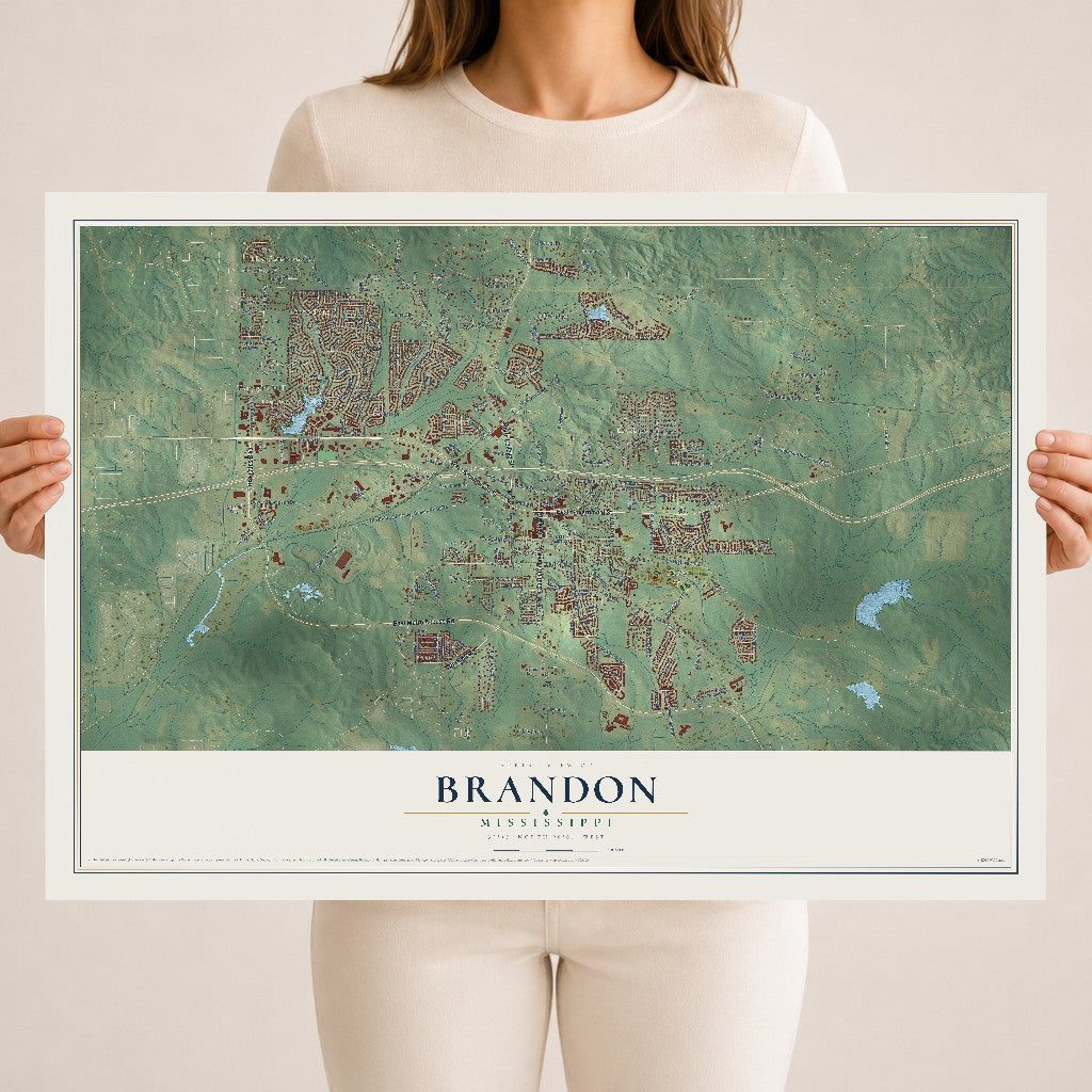 Map of Brandon, Mississippi, 18 x 24 inch unframed archival matte print