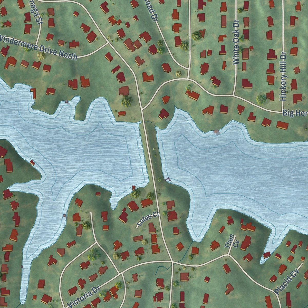 Close-up of the map of Bridgetown, Mississippi print showing street and building detail