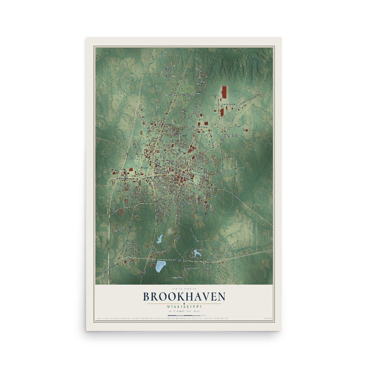 Map of Brookhaven, Mississippi, 12 x 18 inch unframed archival matte print
