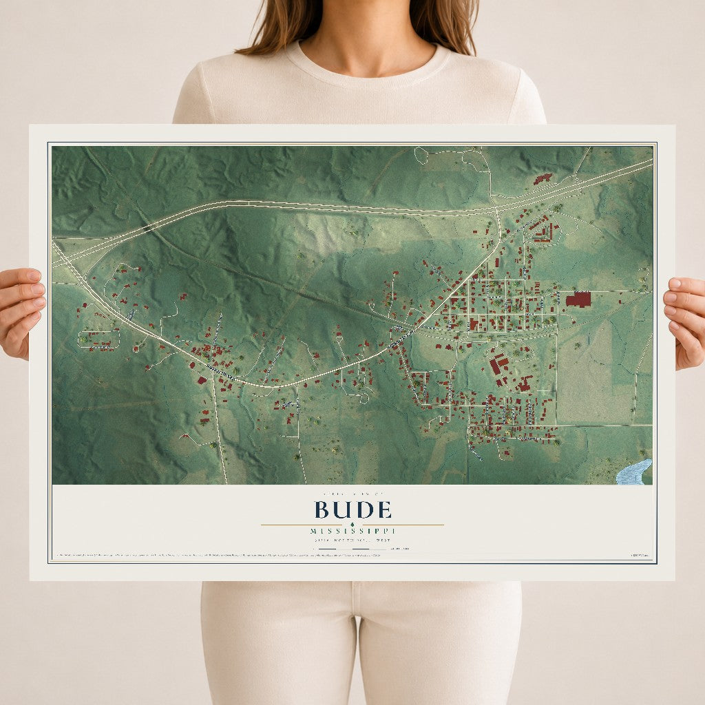 Map of Bude, Mississippi, 18 x 24 inch unframed archival matte print