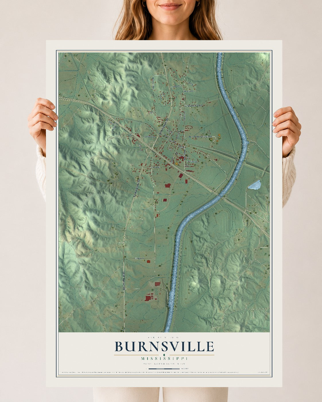 Map of Burnsville, Mississippi, 24 x 36 inch unframed archival matte print