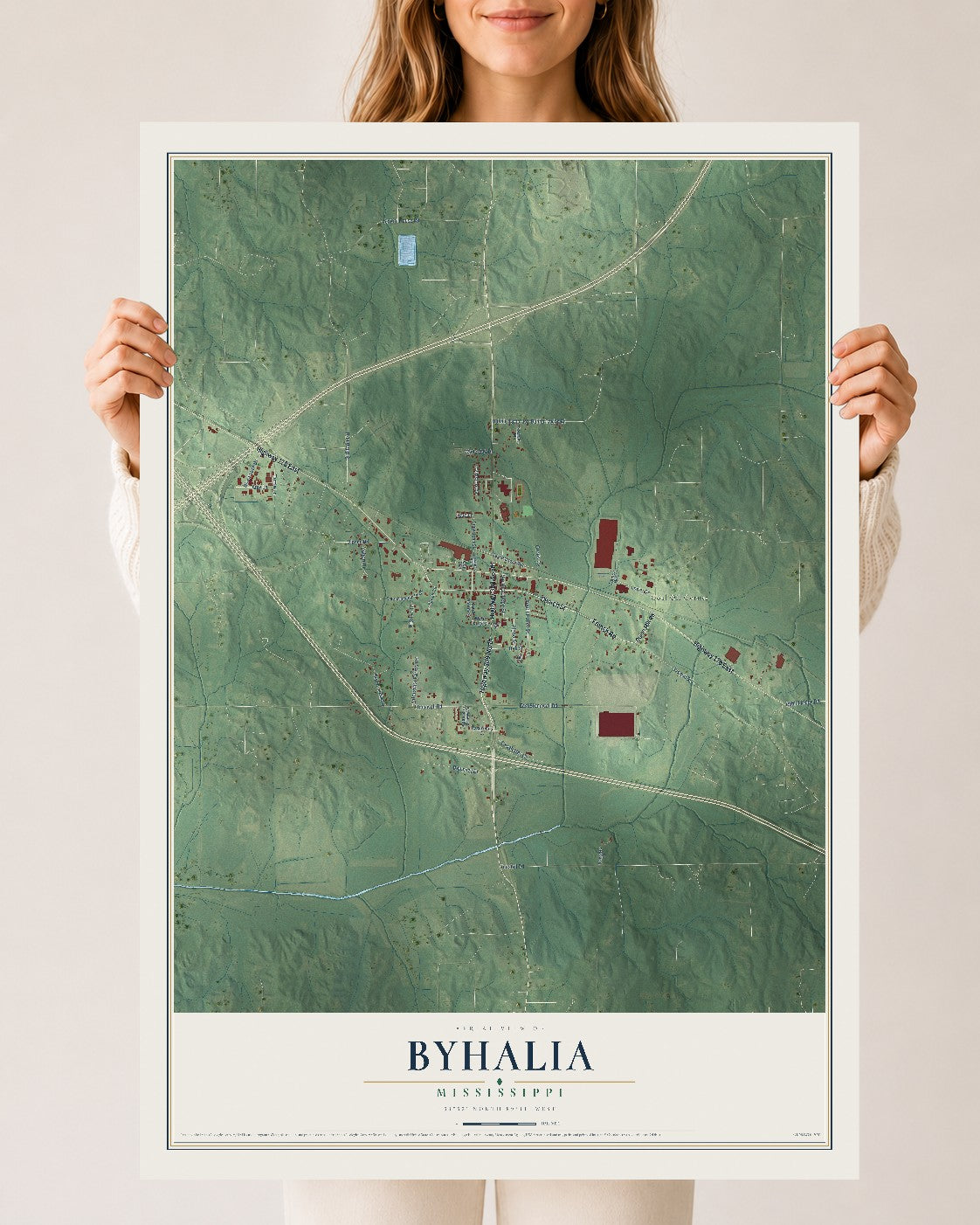 Map of Byhalia, Mississippi, 24 x 36 inch unframed archival matte print