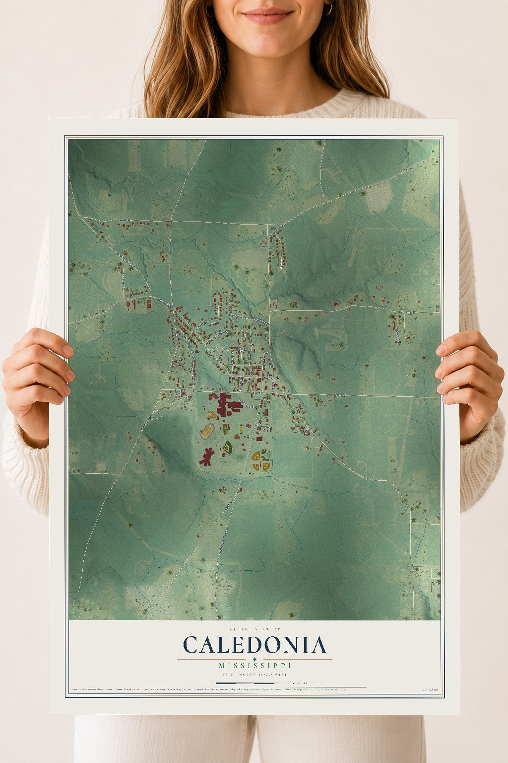Map of Caledonia, Mississippi, 18 x 24 inch unframed archival matte print