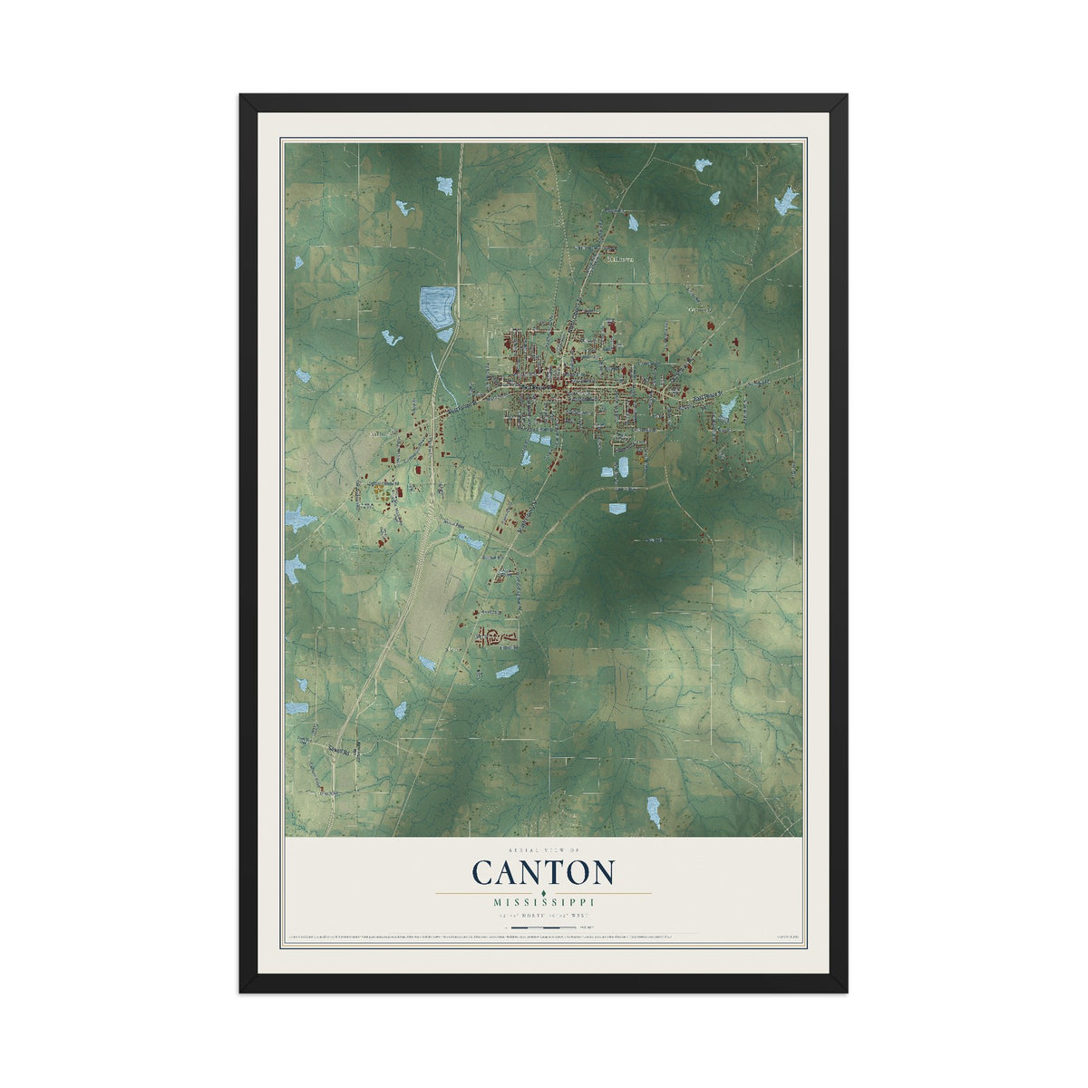 Map of Canton, Mississippi, 12 x 18 inch print in a black wood frame