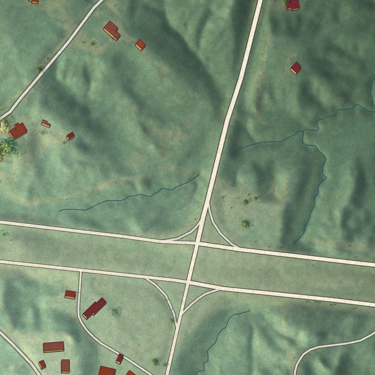 Second close-up of the map of Carrollton, Mississippi print showing more streets and buildings