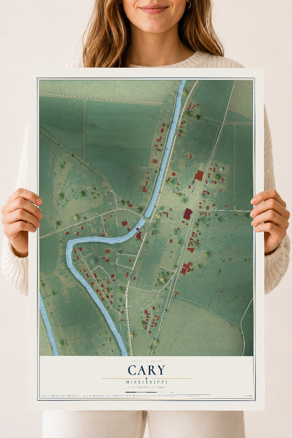 Map of Cary, Mississippi, 18 x 24 inch unframed archival matte print