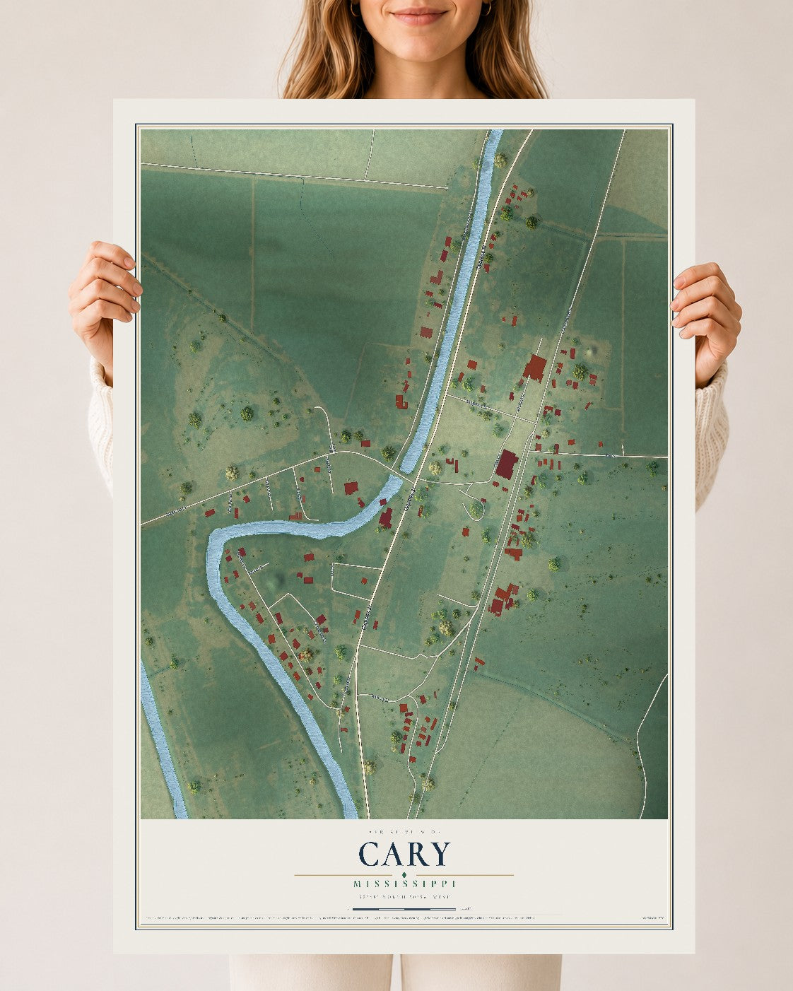 Map of Cary, Mississippi, 24 x 36 inch unframed archival matte print