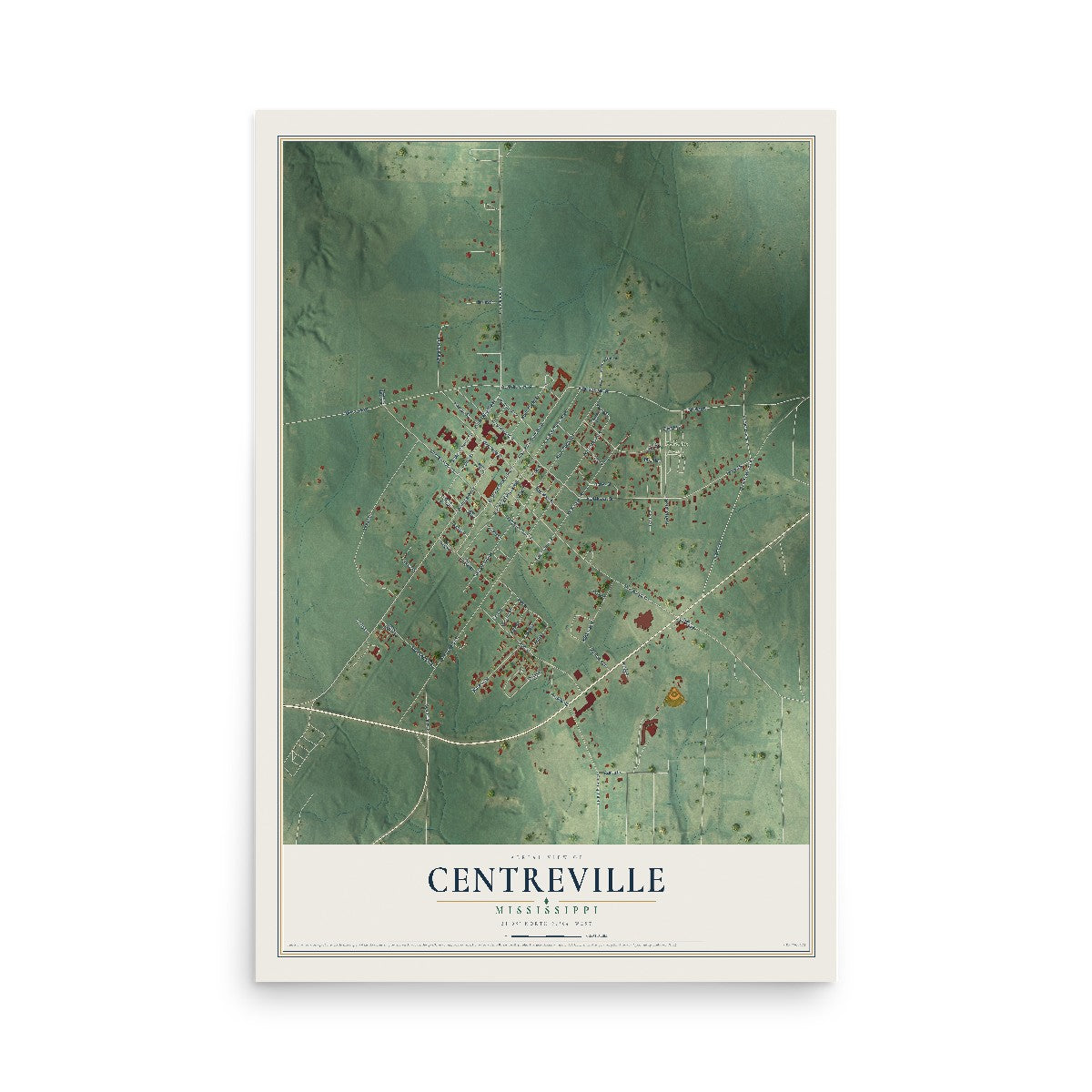 Map of Centreville, Mississippi, 12 x 18 inch unframed archival matte print