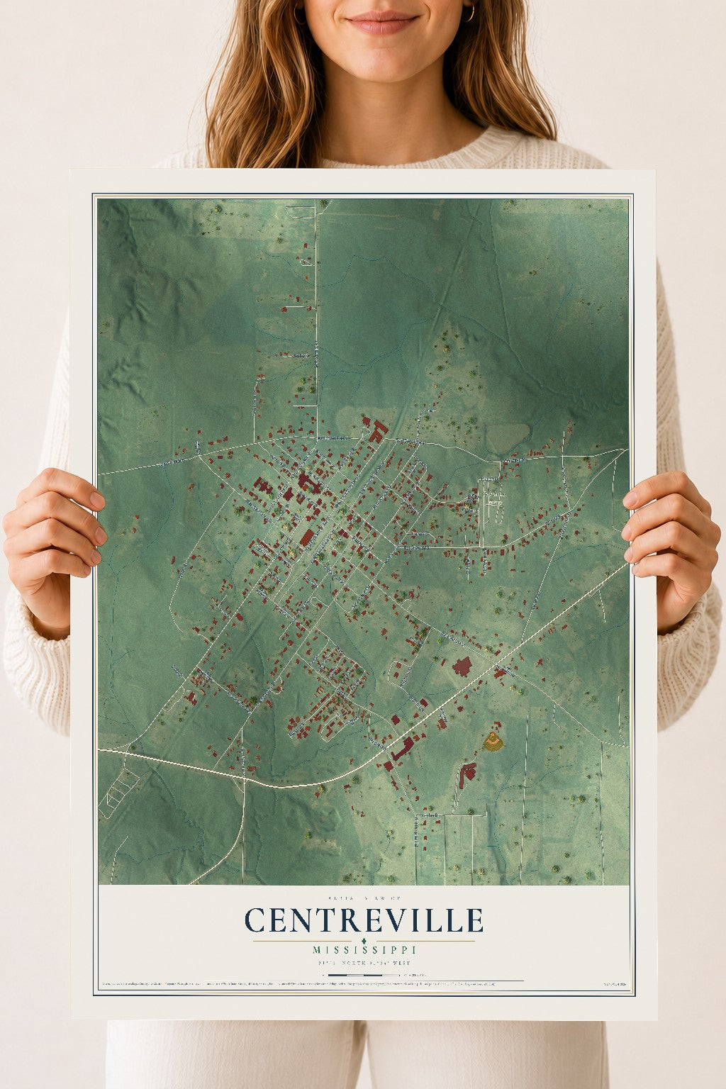 Map of Centreville, Mississippi, 18 x 24 inch unframed archival matte print