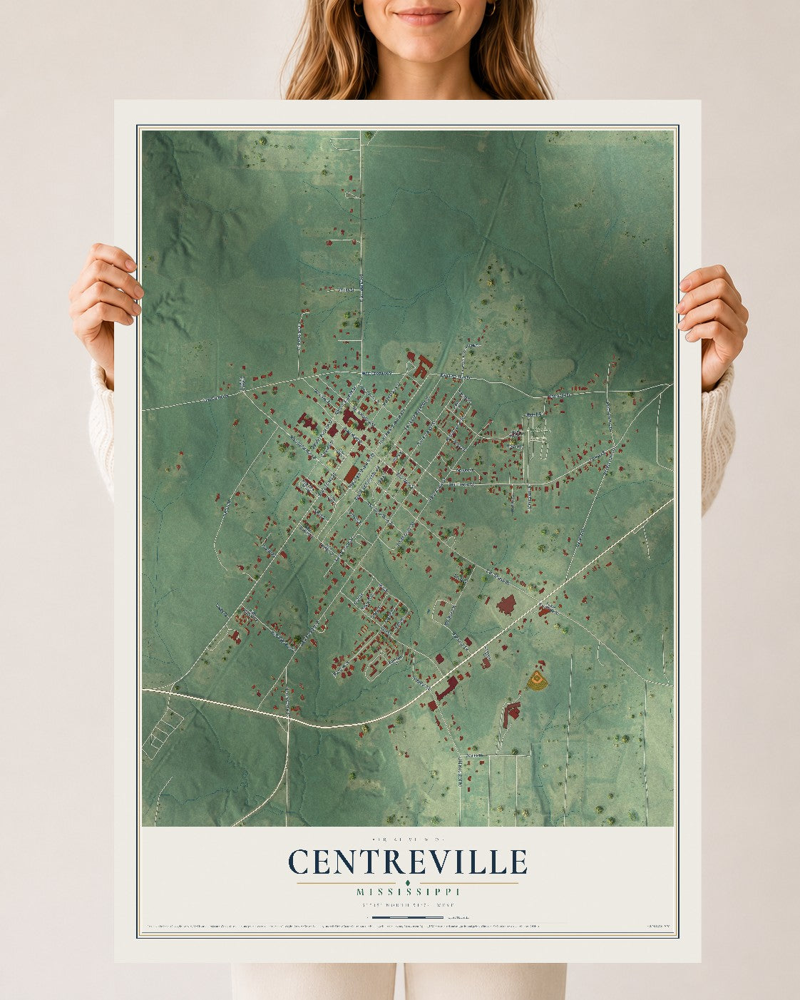 Map of Centreville, Mississippi, 24 x 36 inch unframed archival matte print