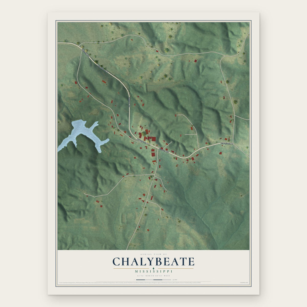 Chalybeate, Mississippi map print, the full design
