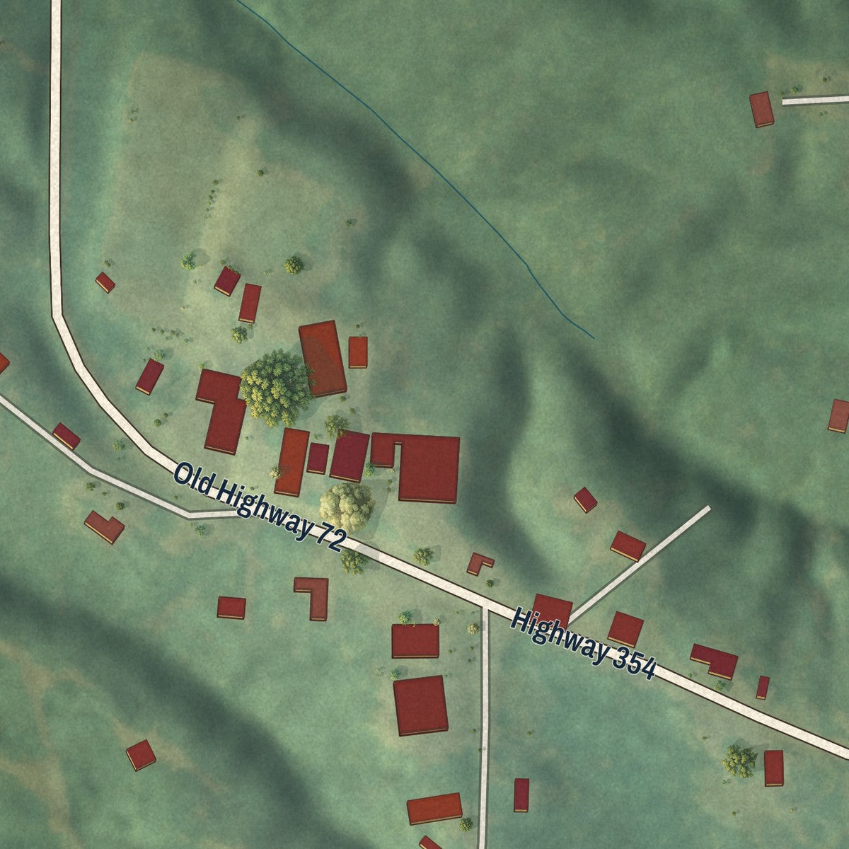 Close-up of the map of Chalybeate, Mississippi print showing street and building detail