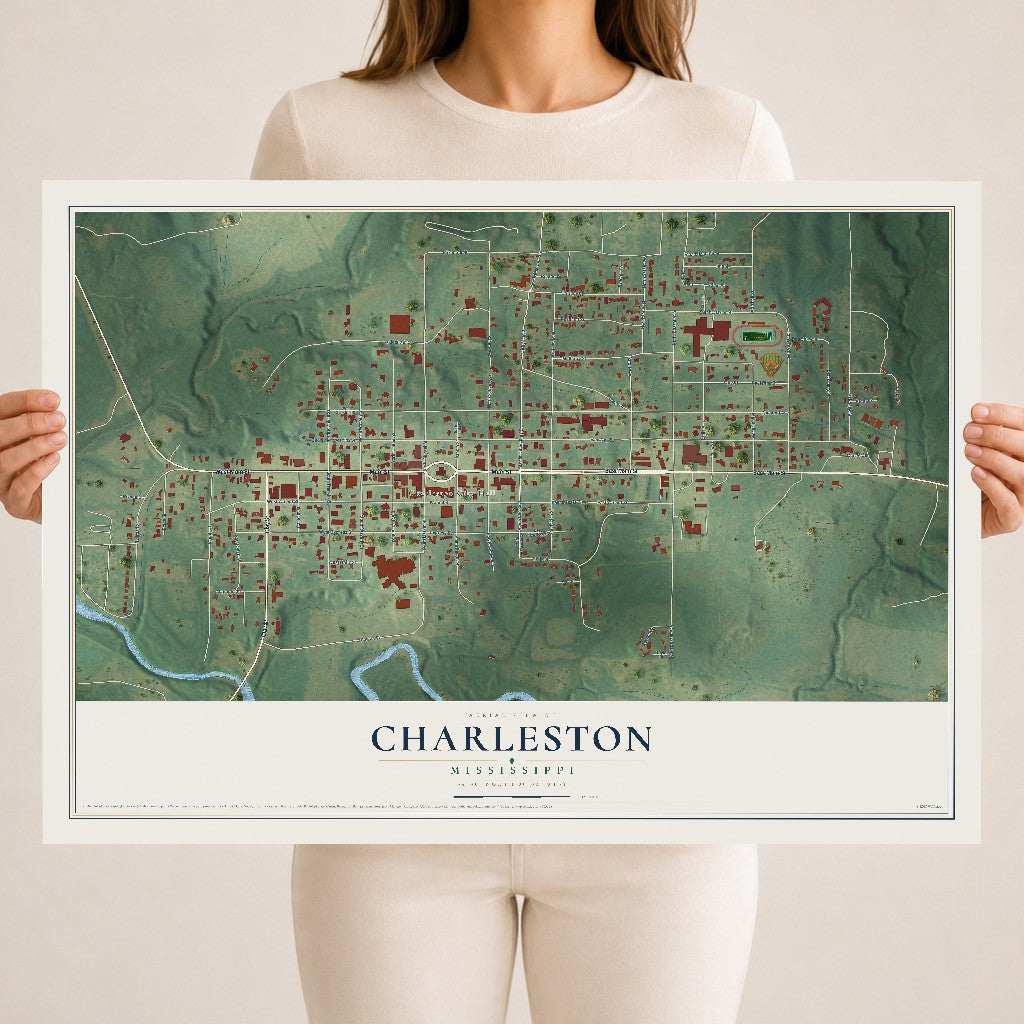 Map of Charleston, Mississippi, 18 x 24 inch unframed archival matte print