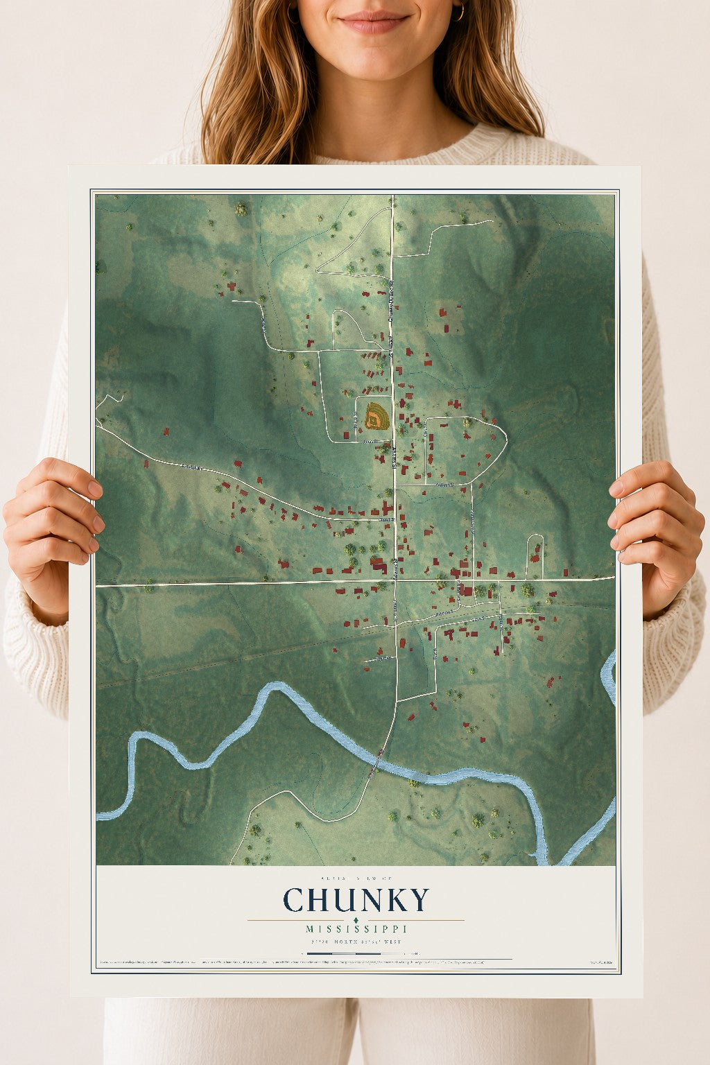 Map of Chunky, Mississippi, 18 x 24 inch unframed archival matte print