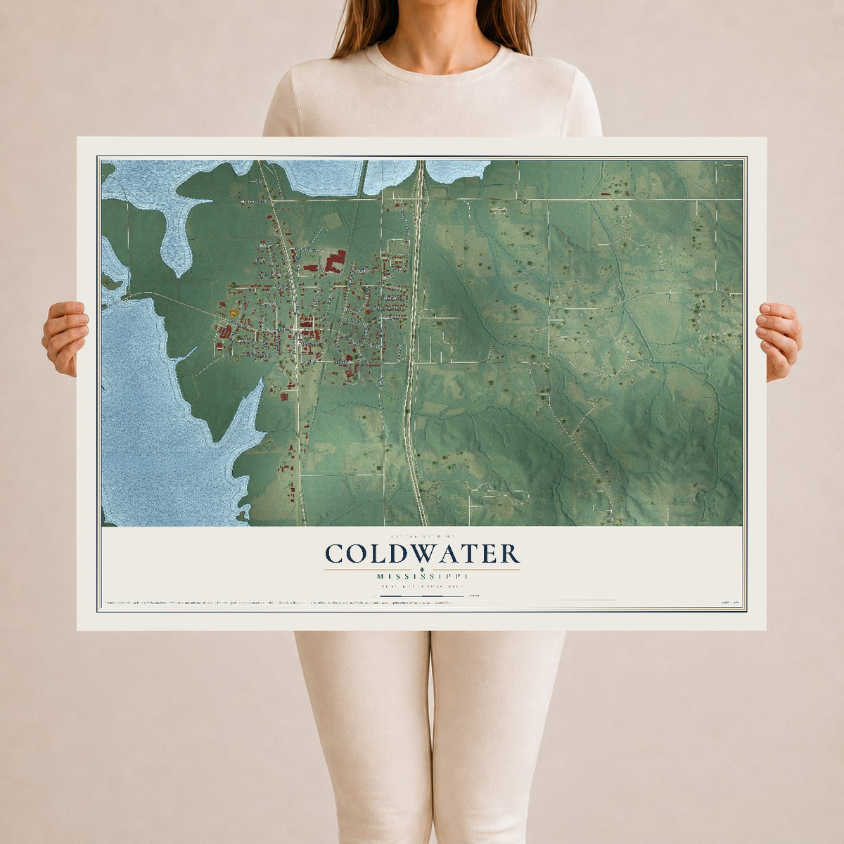 Map of Coldwater, Mississippi, 24 x 36 inch unframed archival matte print
