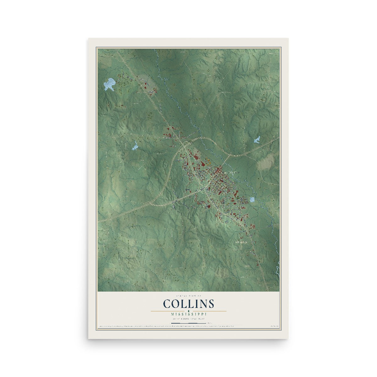 Map of Collins, Mississippi, 12 x 18 inch unframed archival matte print