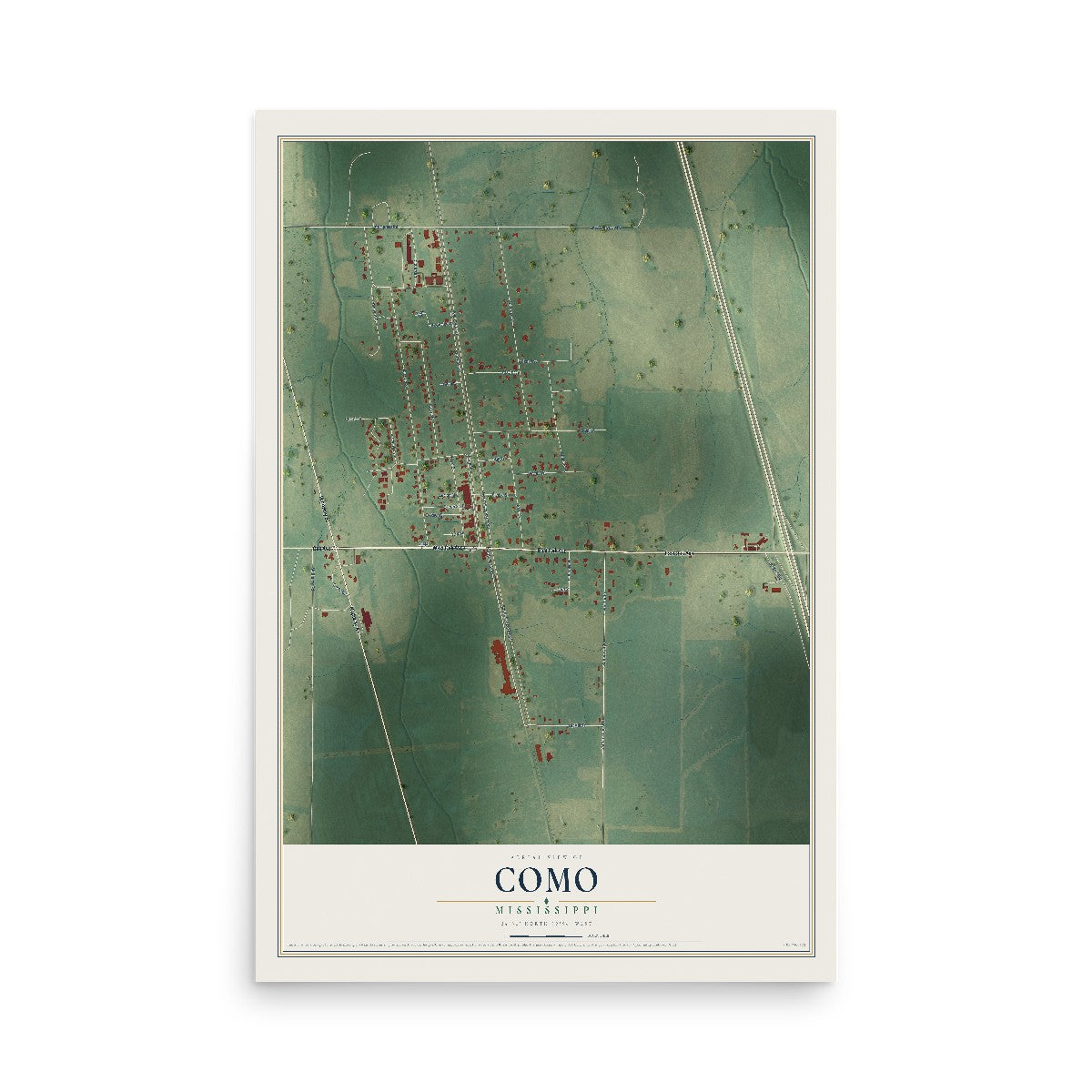 Map of Como, Mississippi, 12 x 18 inch unframed archival matte print