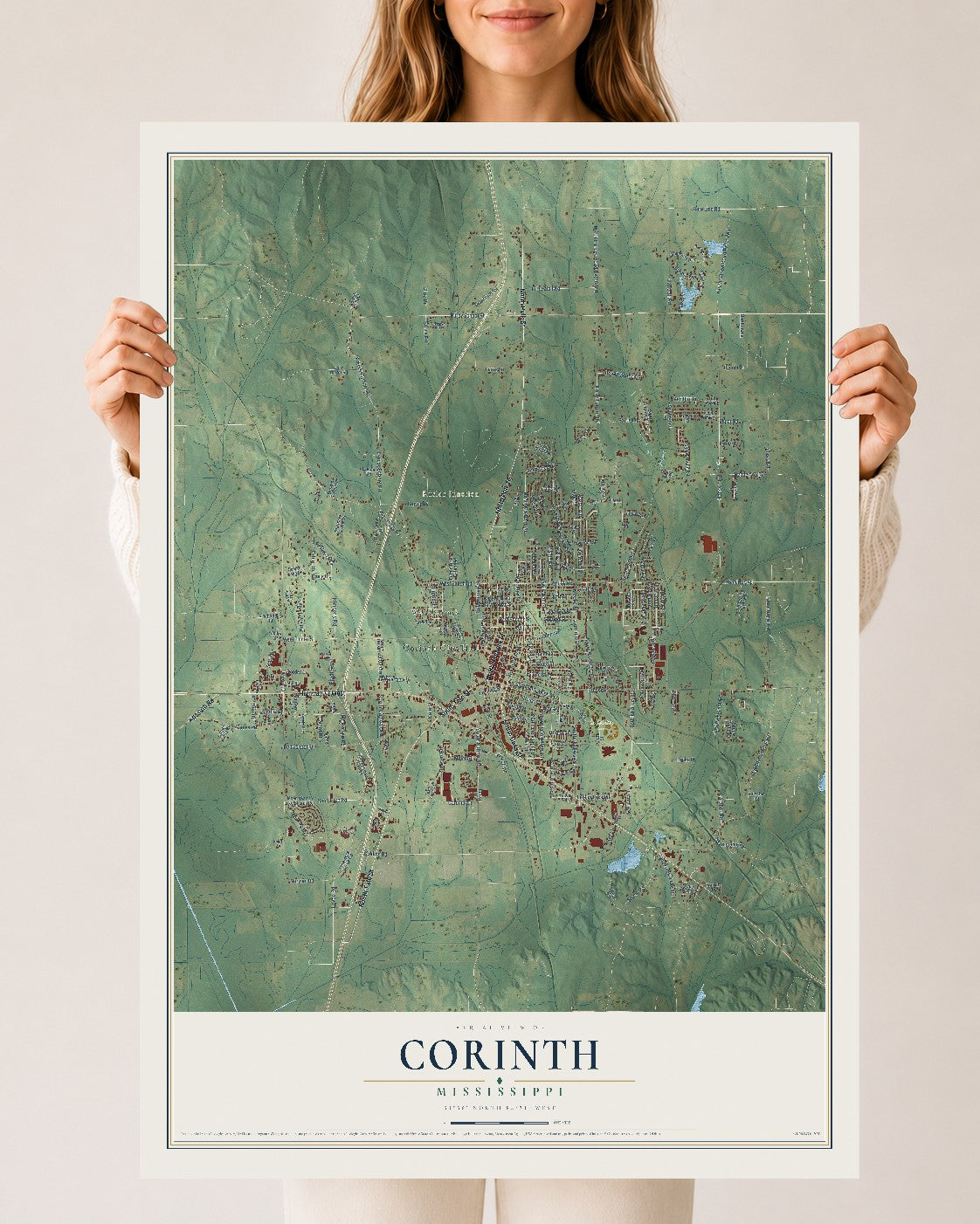Map of Corinth, Mississippi, 24 x 36 inch unframed archival matte print
