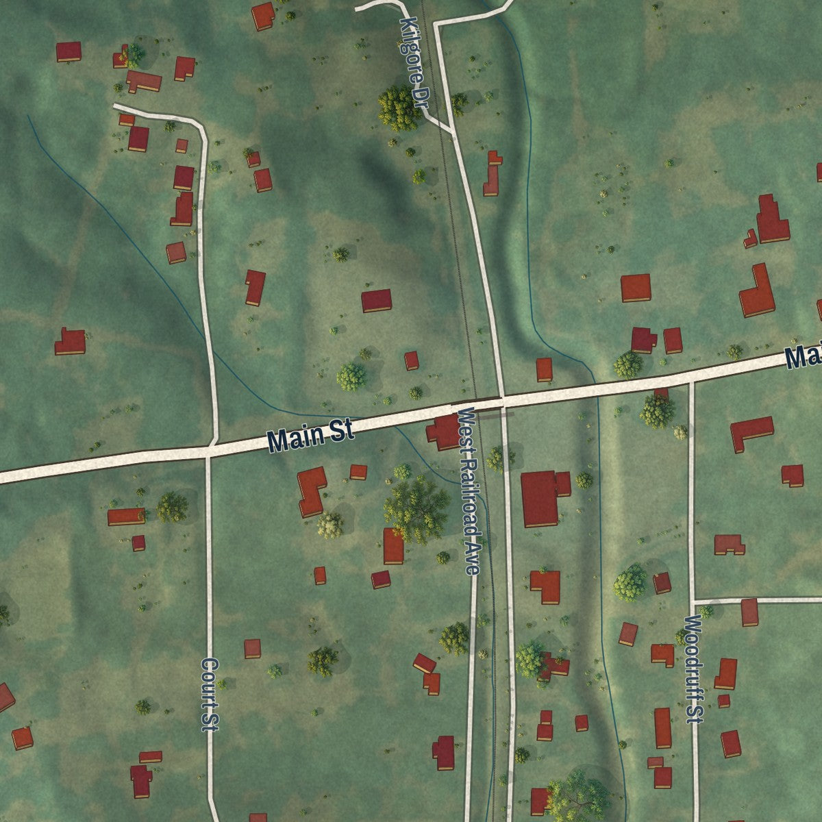 Close-up of the map of Courtland, Mississippi print showing street and building detail