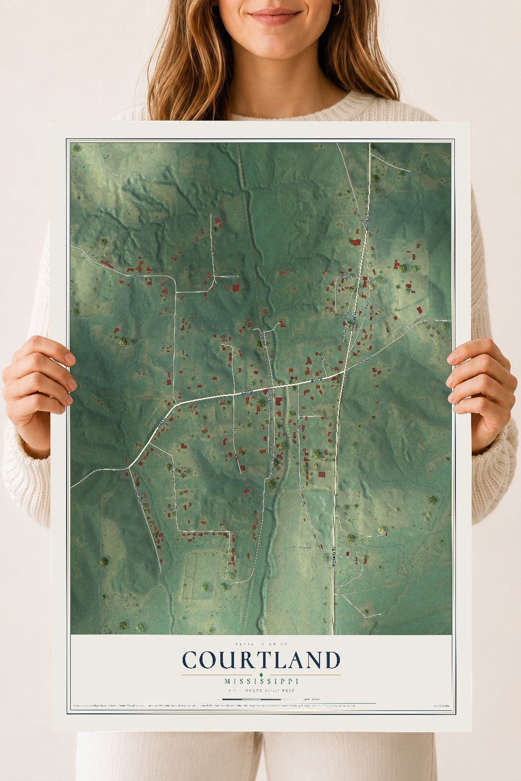 Map of Courtland, Mississippi, 18 x 24 inch unframed archival matte print