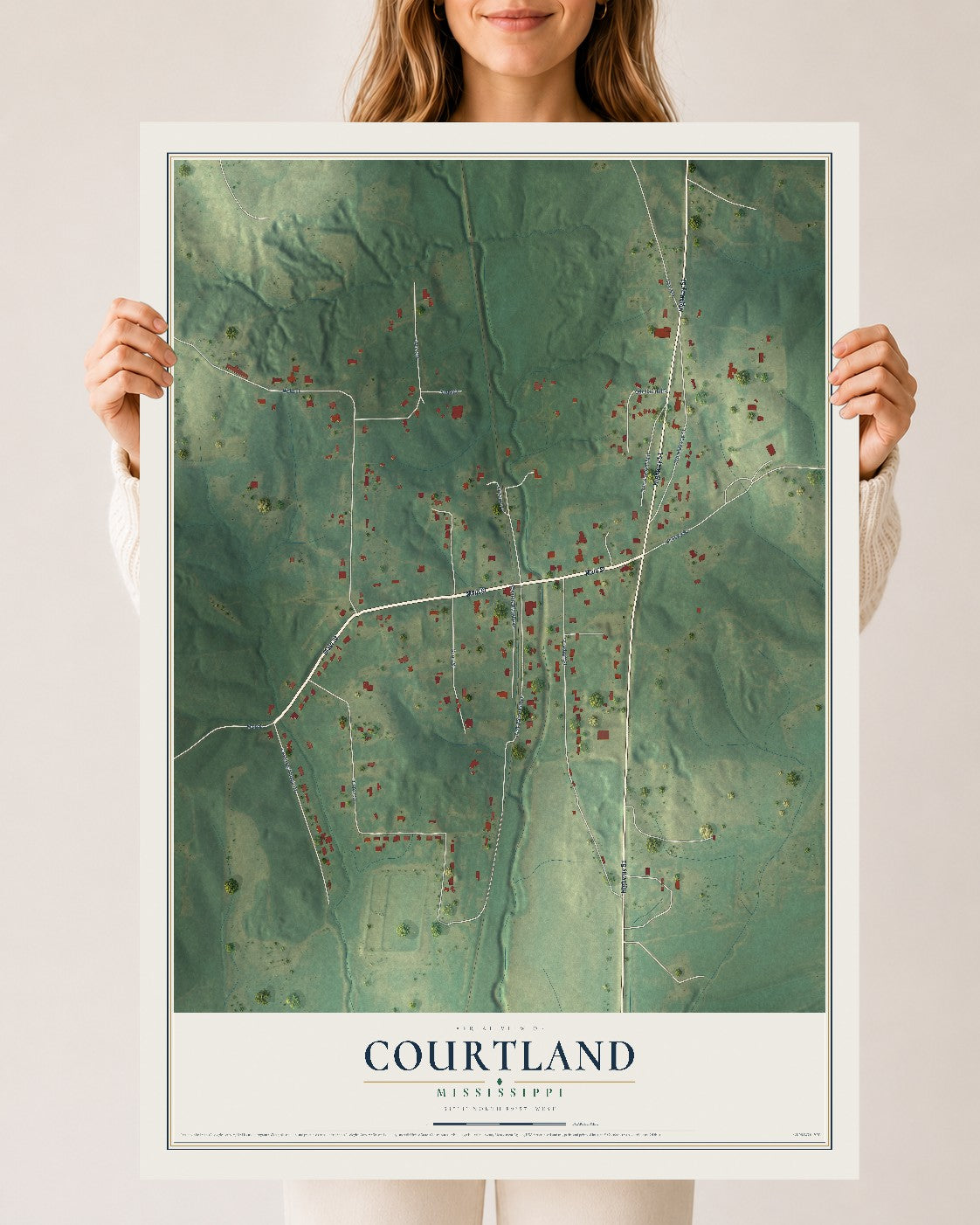 Map of Courtland, Mississippi, 24 x 36 inch unframed archival matte print