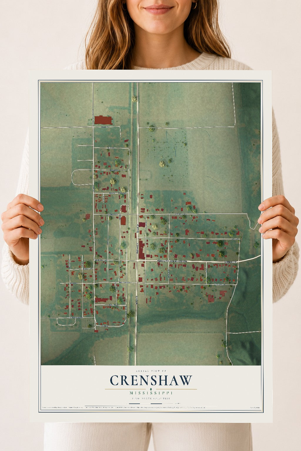 Map of Crenshaw, Mississippi, 18 x 24 inch unframed archival matte print