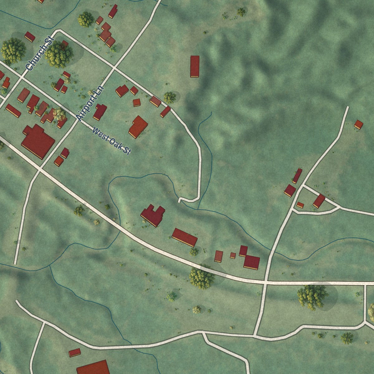 Close-up of the map of Crosby, Mississippi print showing street and building detail