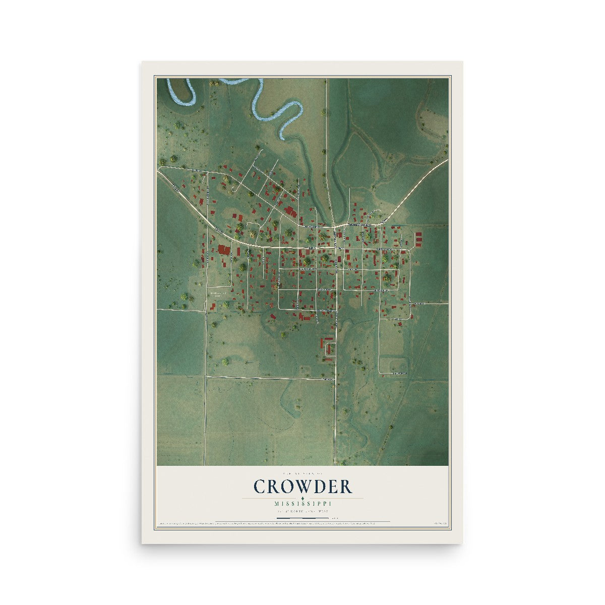 Map of Crowder, Mississippi, 12 x 18 inch unframed archival matte print