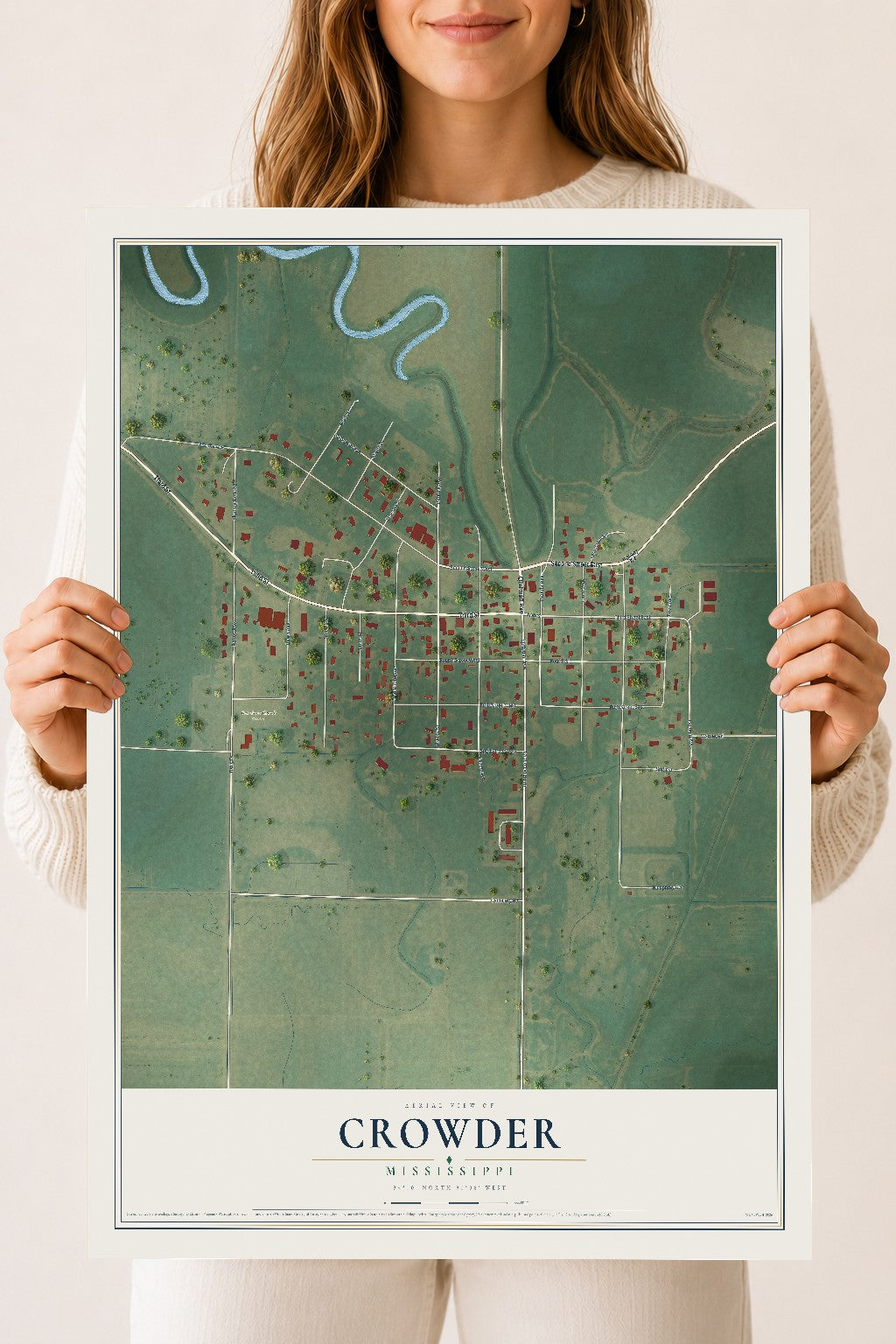 Map of Crowder, Mississippi, 18 x 24 inch unframed archival matte print