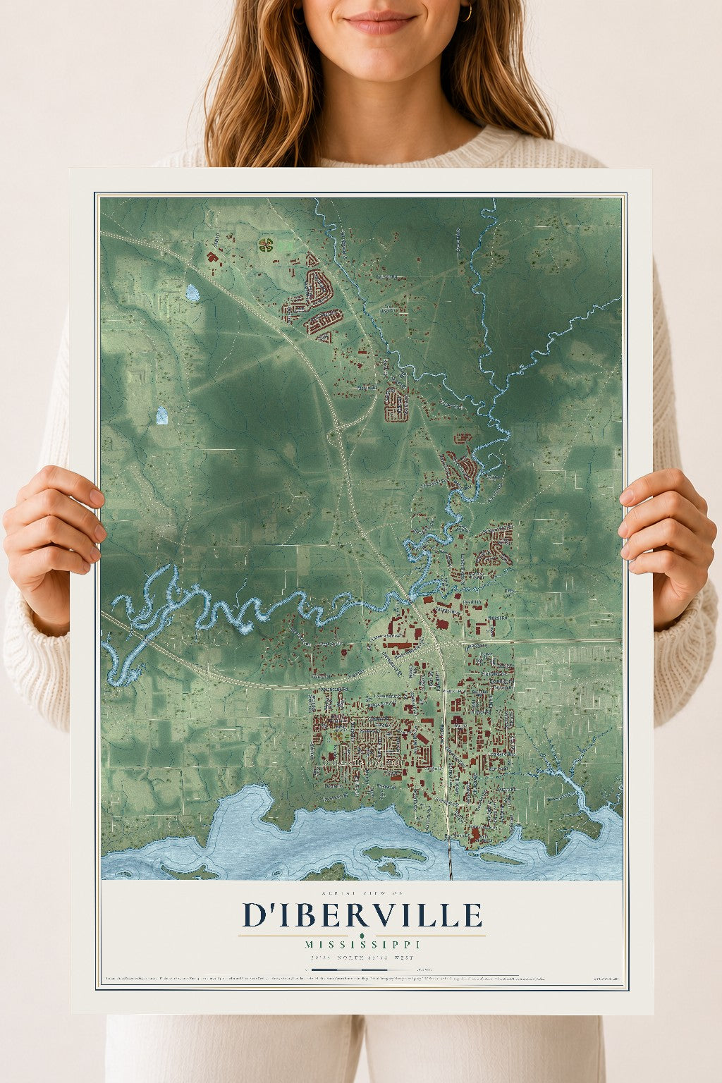 Map of D'Iberville, Mississippi, 18 x 24 inch unframed archival matte print
