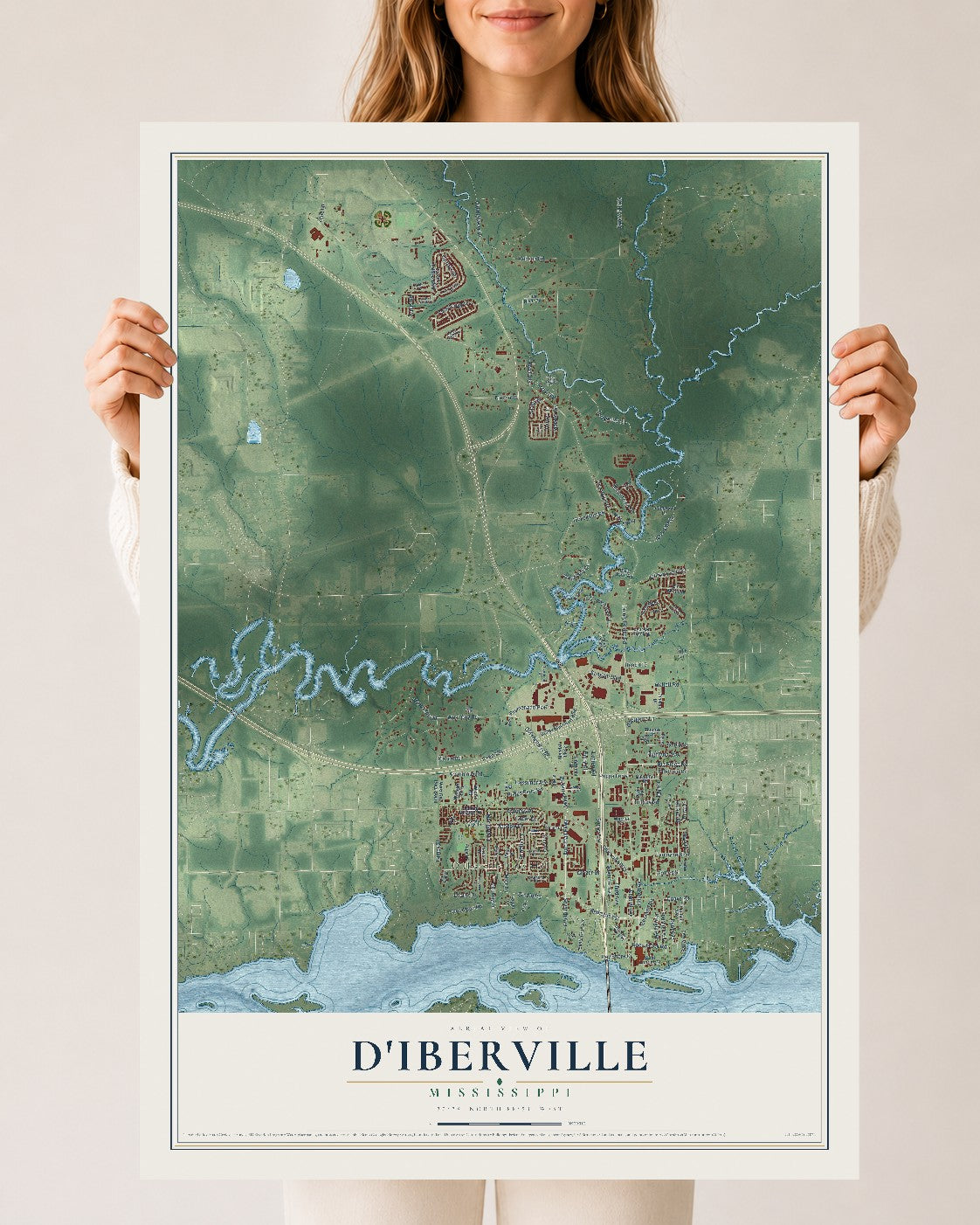 Map of D'Iberville, Mississippi, 24 x 36 inch unframed archival matte print