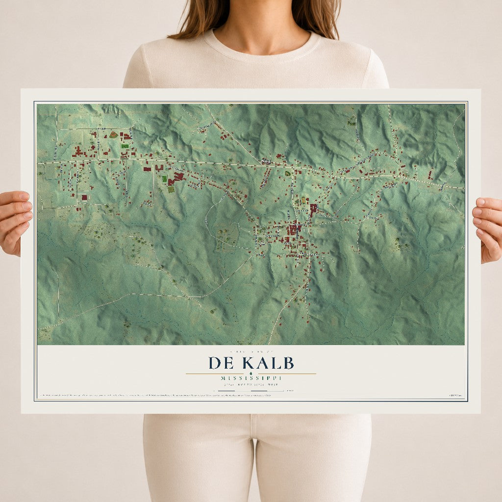 Map of De Kalb, Mississippi, 18 x 24 inch unframed archival matte print