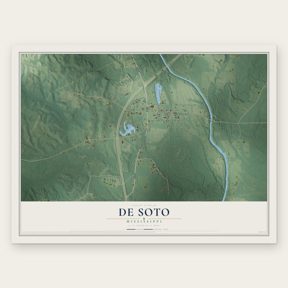 De Soto, Mississippi map print, the full design