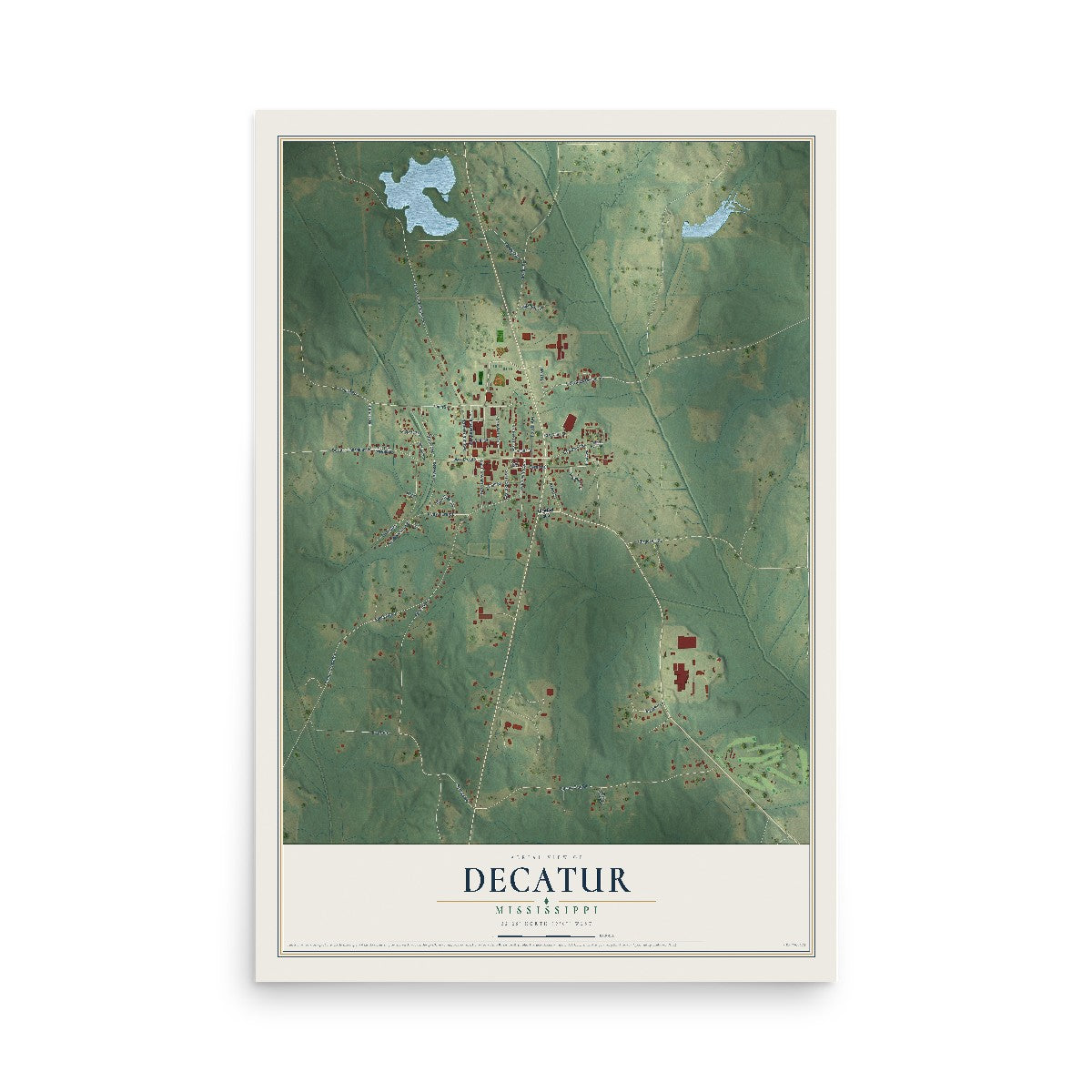 Map of Decatur, Mississippi, 12 x 18 inch unframed archival matte print