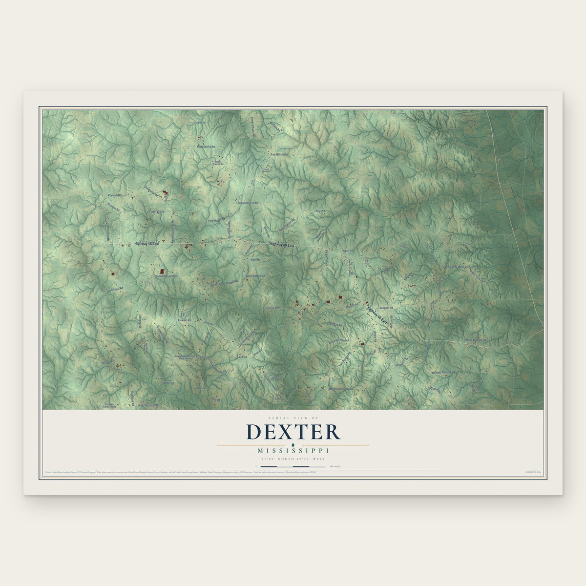 Dexter, Mississippi map print, the full design