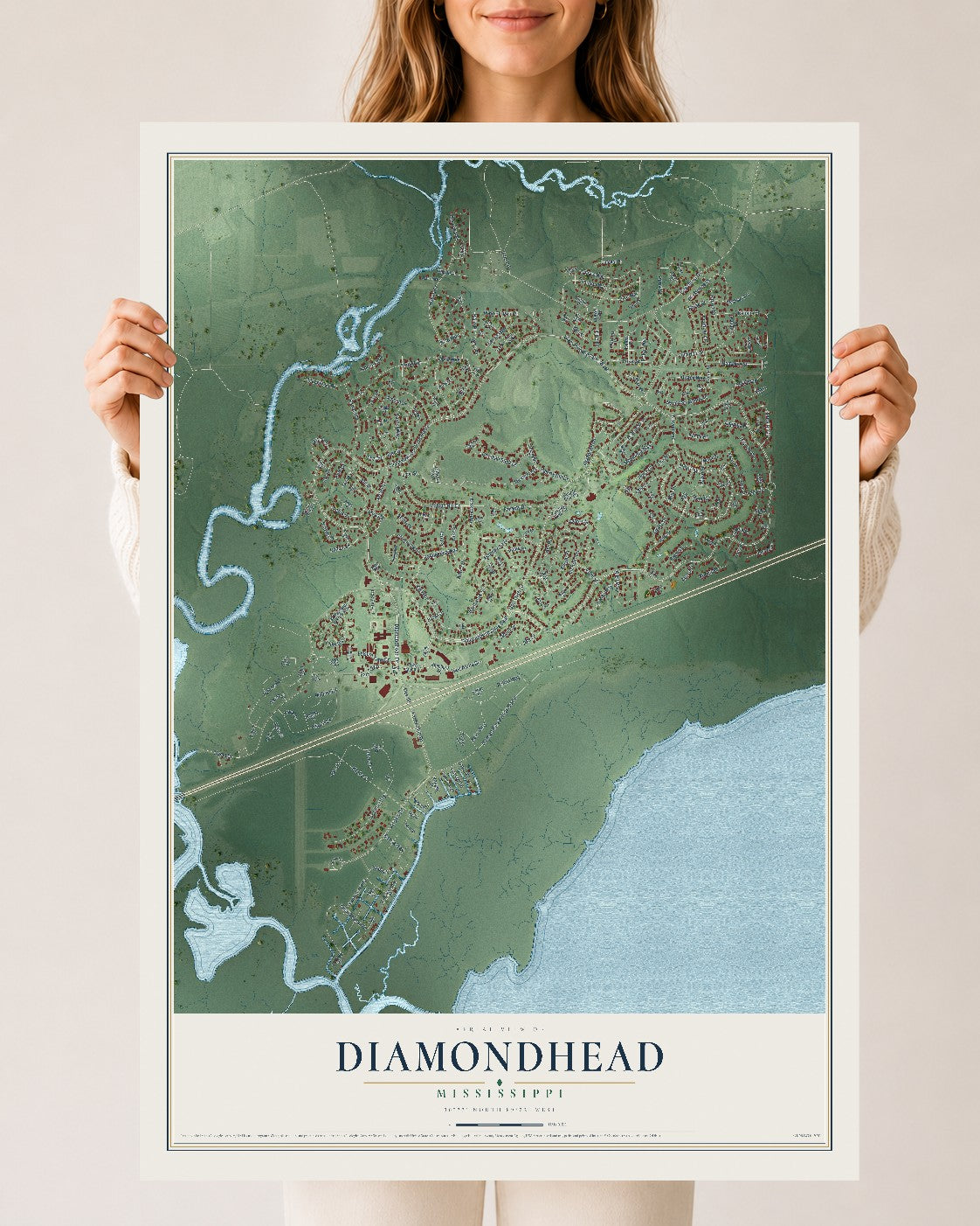 Map of Diamondhead, Mississippi, 24 x 36 inch unframed archival matte print