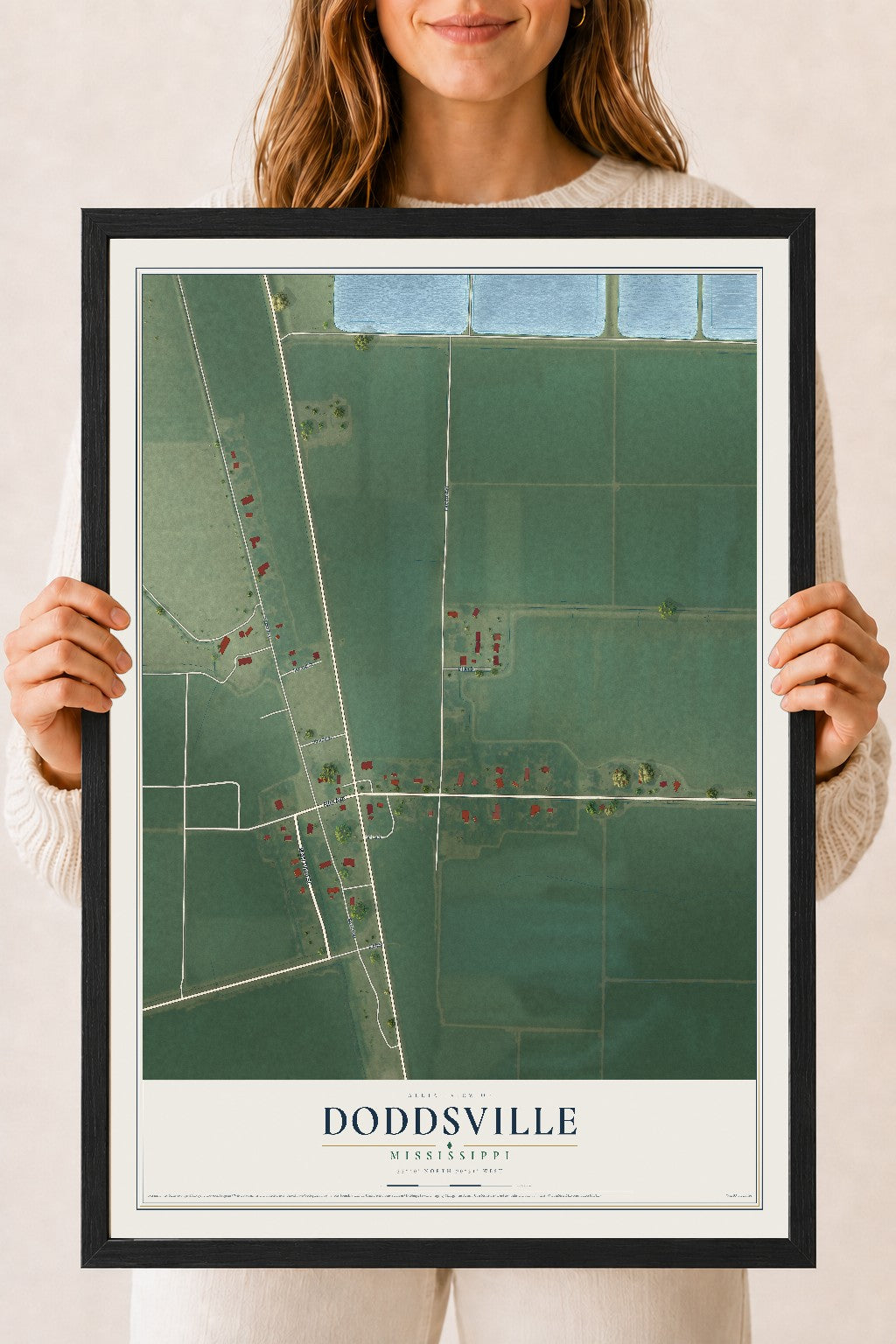 Map of Doddsville, Mississippi, 18 x 24 inch print in a black wood frame
