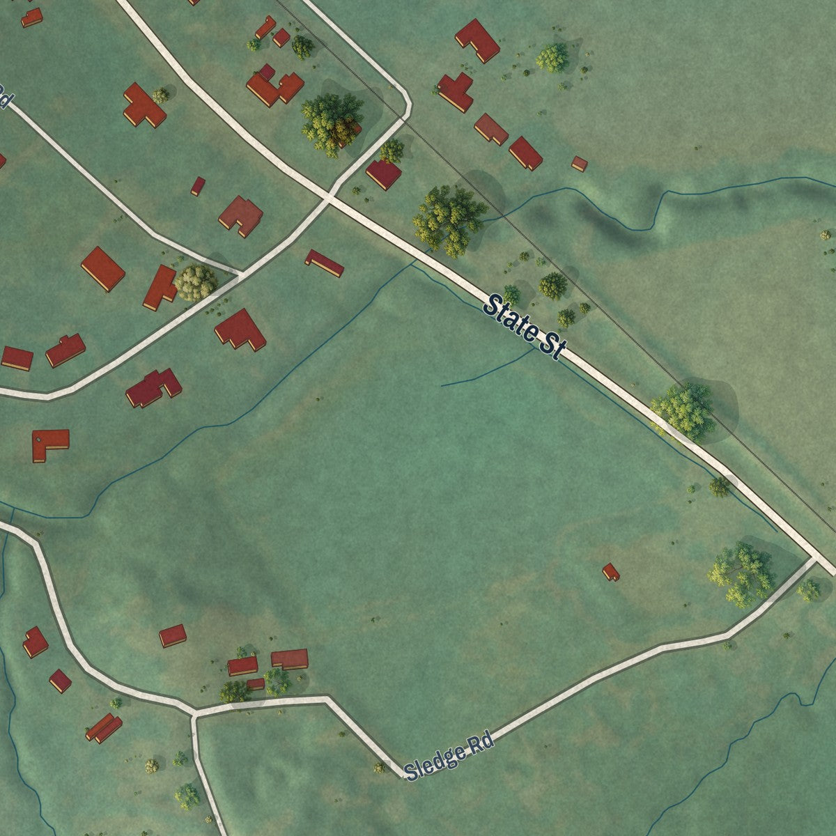 Second close-up of the map of Duck Hill, Mississippi print showing more streets and buildings