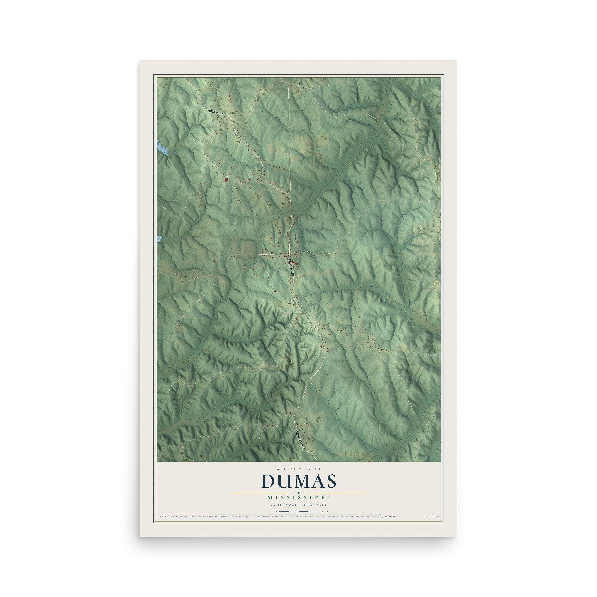 Map of Dumas, Mississippi, 12 x 18 inch unframed archival matte print