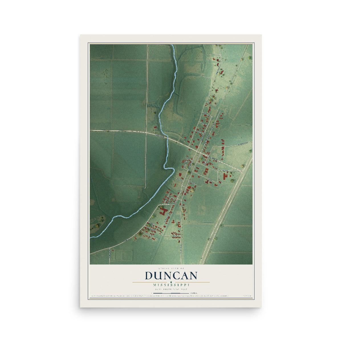 Map of Duncan, Mississippi, 12 x 18 inch unframed archival matte print