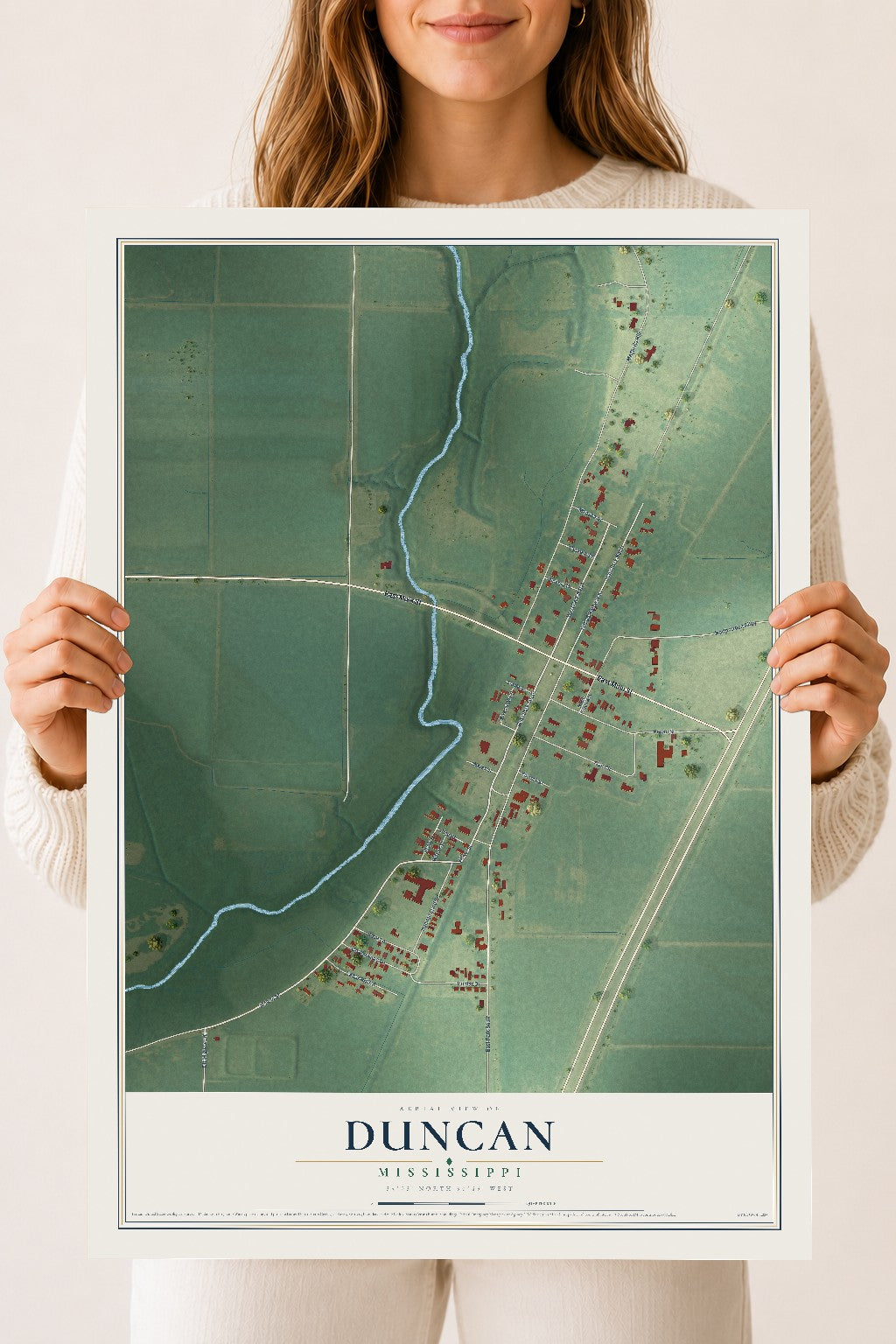 Map of Duncan, Mississippi, 18 x 24 inch unframed archival matte print