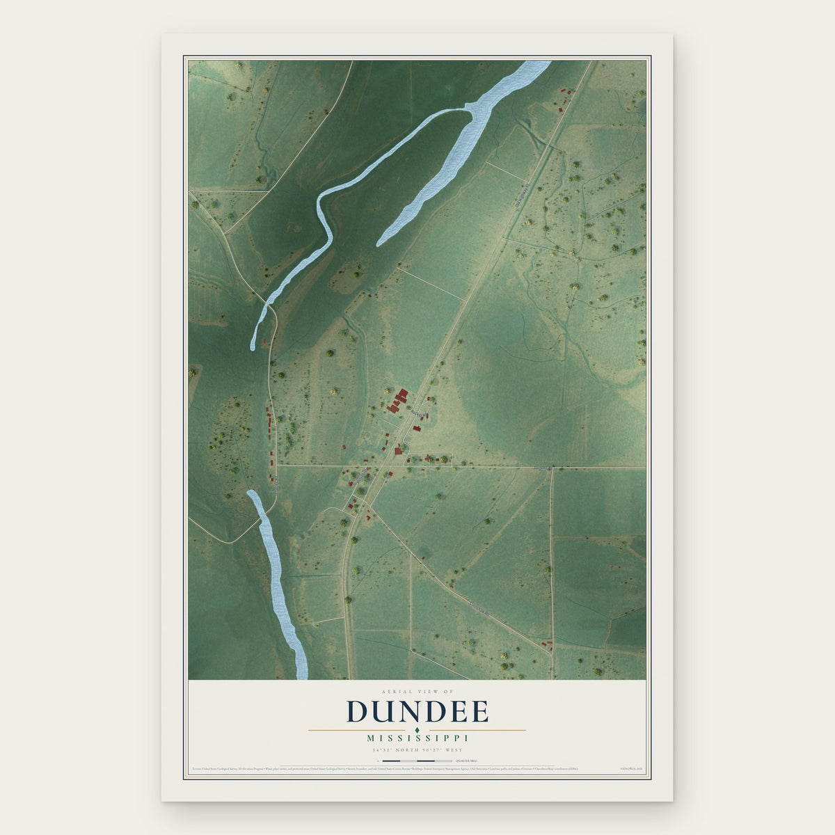 Dundee, Mississippi map print, the full design