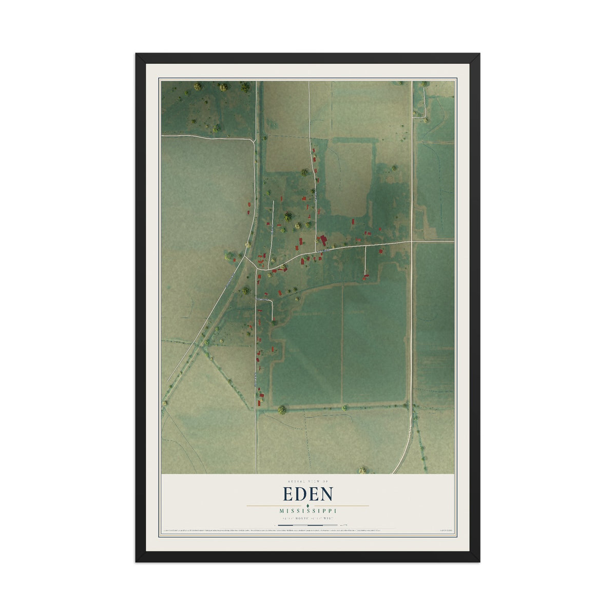 Map of Eden, Mississippi, 12 x 18 inch print in a black wood frame