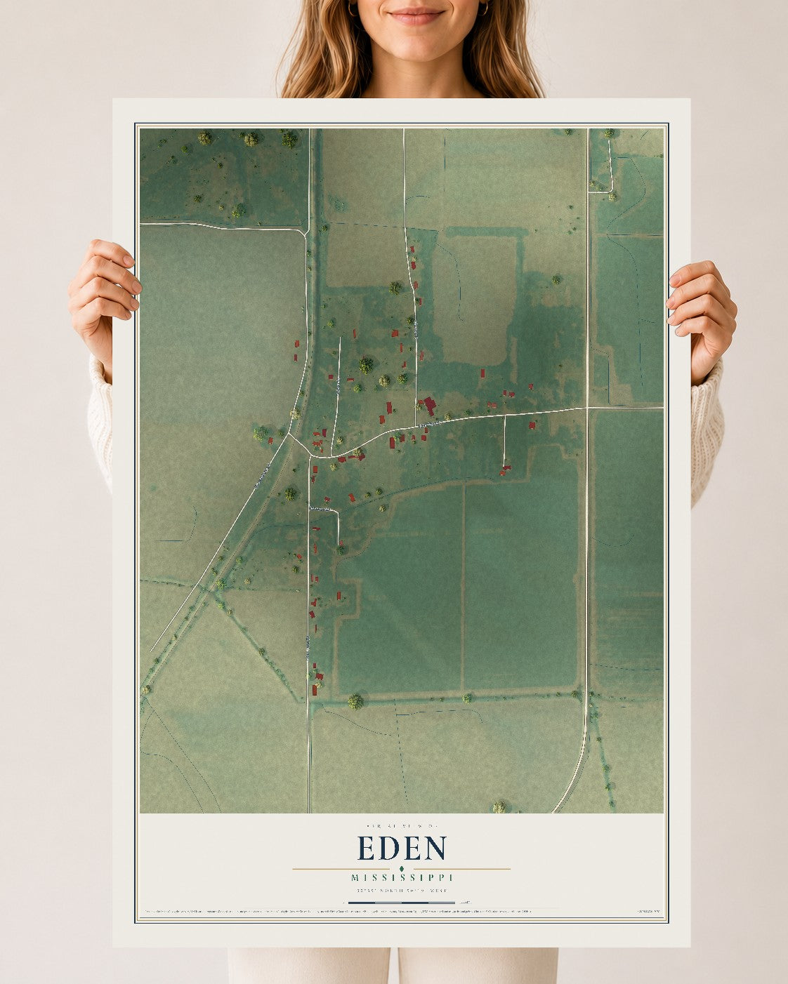 Map of Eden, Mississippi, 24 x 36 inch unframed archival matte print