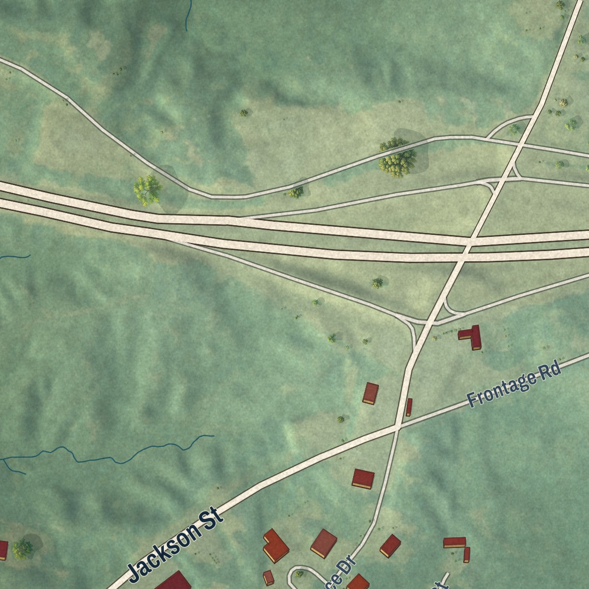Second close-up of the map of Edwards, Mississippi print showing more streets and buildings