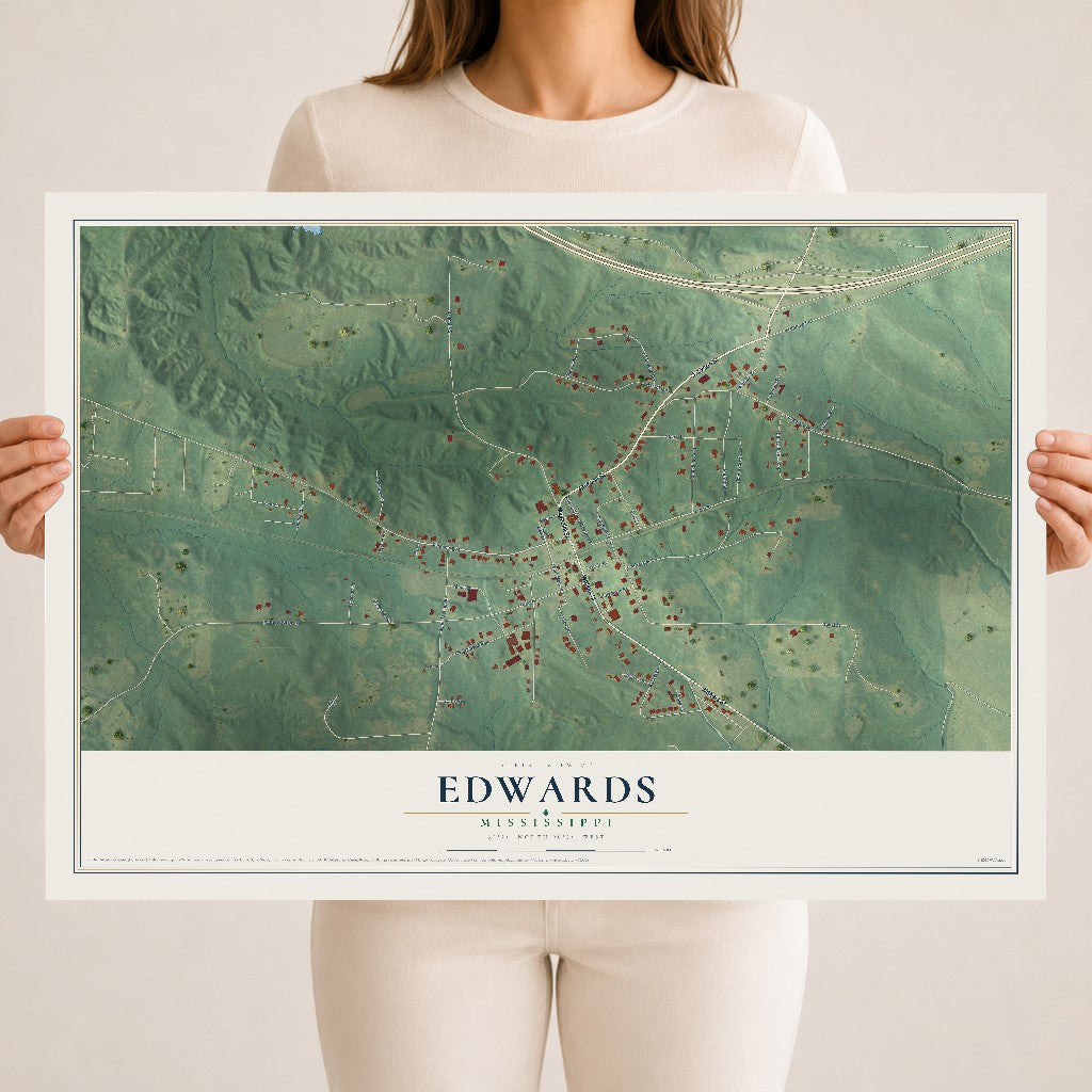 Map of Edwards, Mississippi, 18 x 24 inch unframed archival matte print